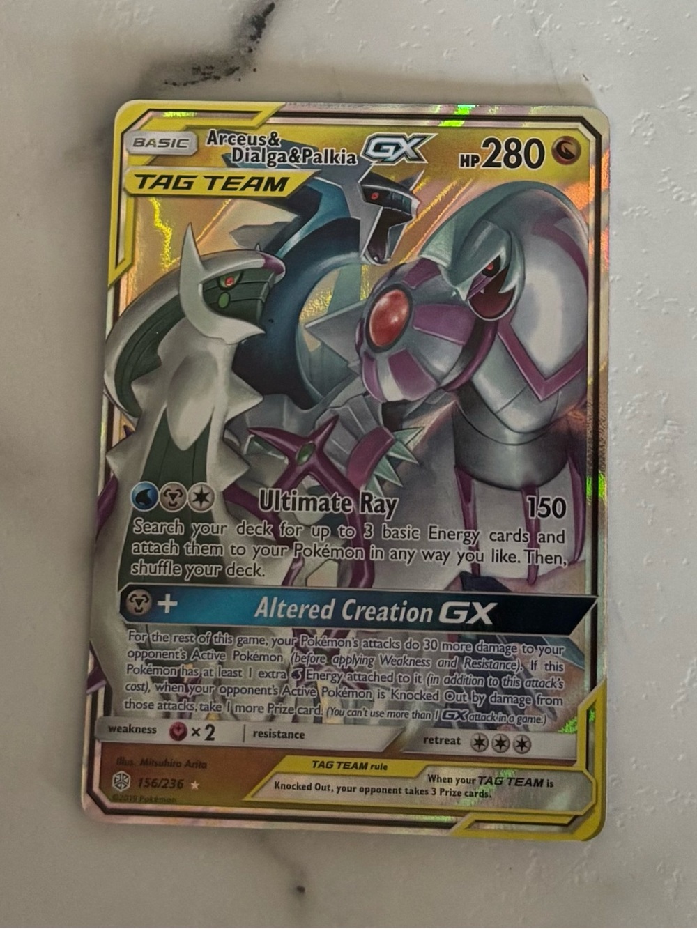 Pokemon Arceus & Dialga & Palkia-GX Holographic Tag Team - Gray & Purple
